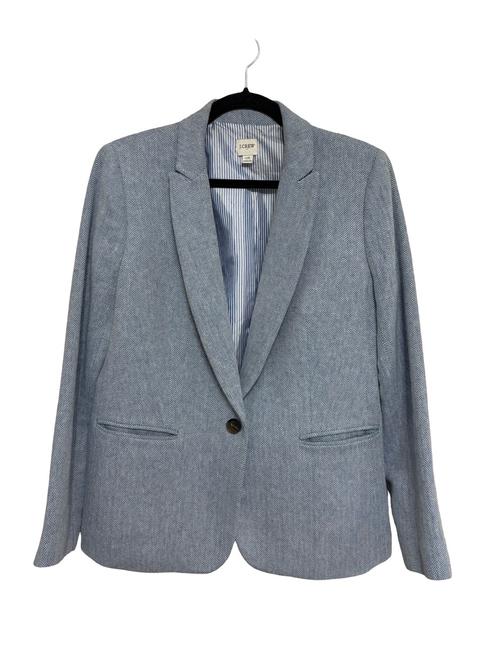 J. Crew Factory Linen Cotton Herringbone One-Button Blazer in Light Blue Size 10